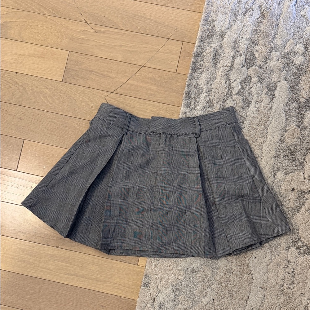 Gray Pleated Skater Skirt with Belt Loops